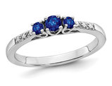 1/5 Carat (ctw) Three Stone Blue Sapphire Ring in 14K White Gold